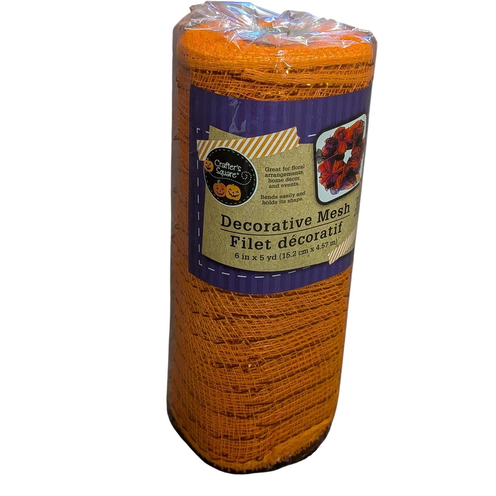 Crafter's Square Orange Decorative Mesh with Gold Tinsel 6 inch x 5 yard Roll